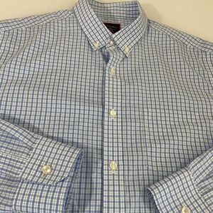 Untuckit Men's Large Wrinkle‎ Free Slim Fit Button Down Shirt Blue Check LS